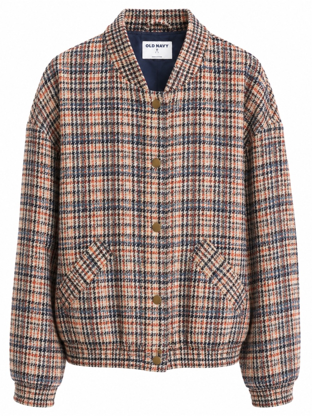 Old Navy Plaid Bomber Jacket in Tan and Navy